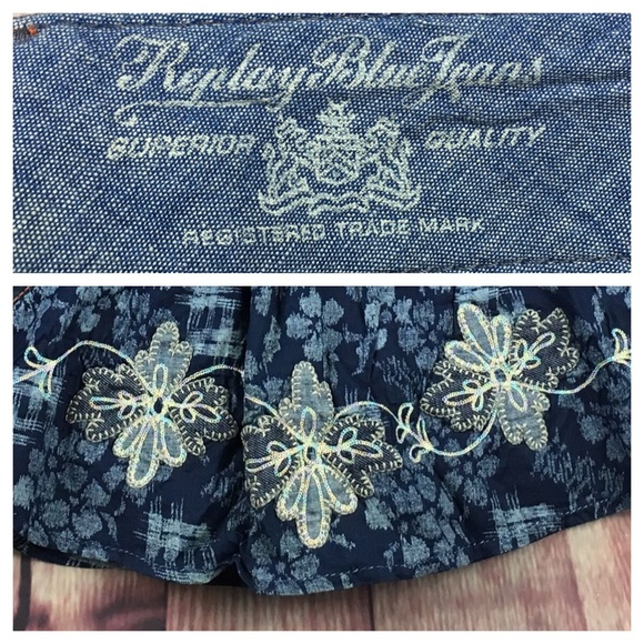 💙Replay denim embroidered ruffle skirt size 28 - Picture 5 of 7